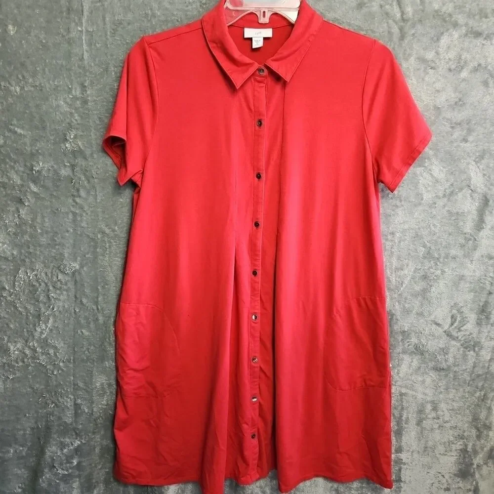 J. Jill Red Polo Shirt Dress w/ Pockets Pima Cotton Size MP (Medium Petite) - Picture 1 of 12